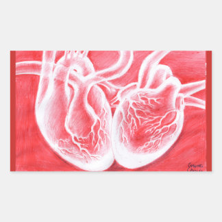 Pegatina Rectangular dos corazones golpeando juntos