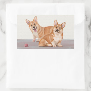 Pegatina Rectangular Dos Corgis Cute