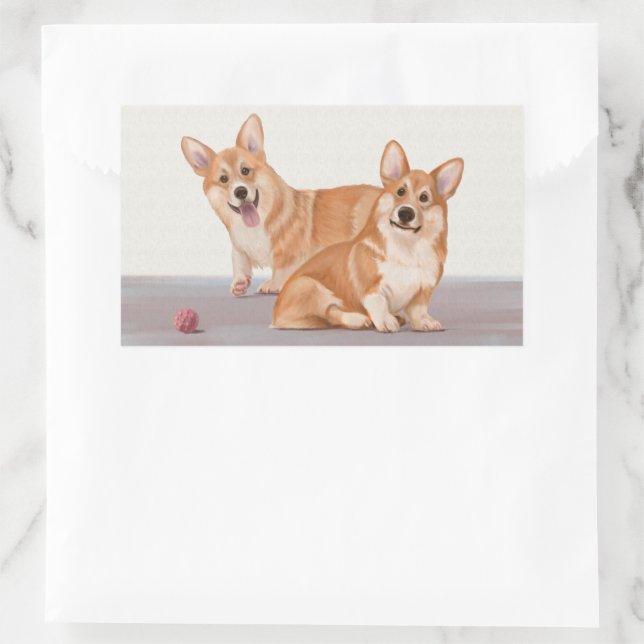 Pegatina Rectangular Dos Corgis Cute (Bolso)
