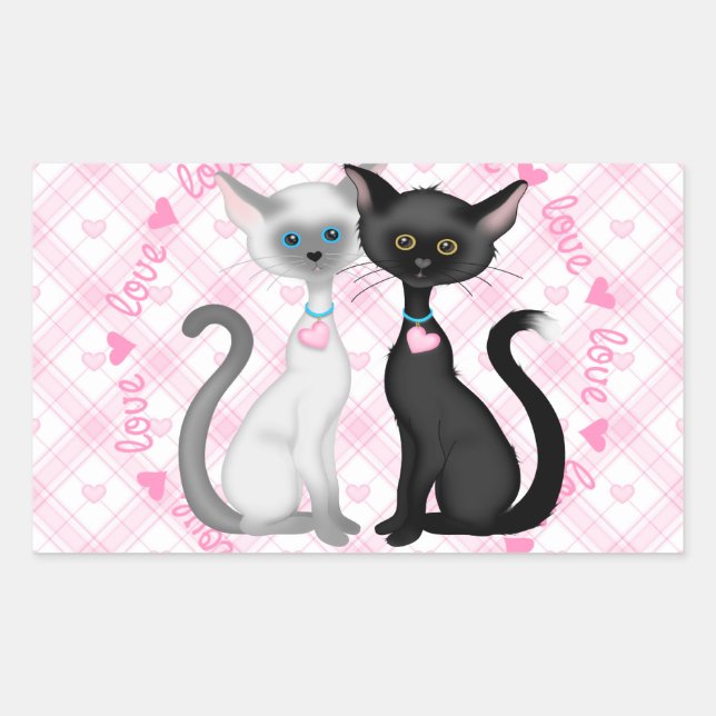Pegatina Rectangular Dos gatos pequeños enamorados (Anverso)