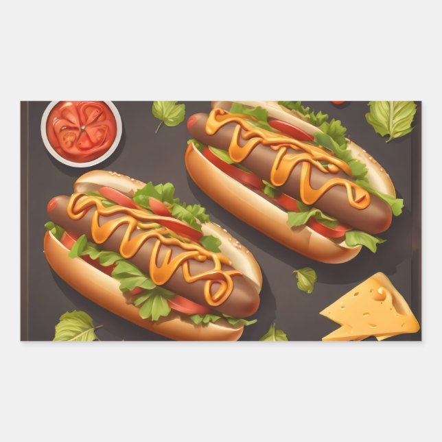 Pegatina Rectangular Dos hotdog (Anverso)