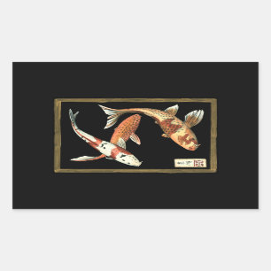 Pegatina Rectangular Dos peces de colores japoneses Koi con fondo negro