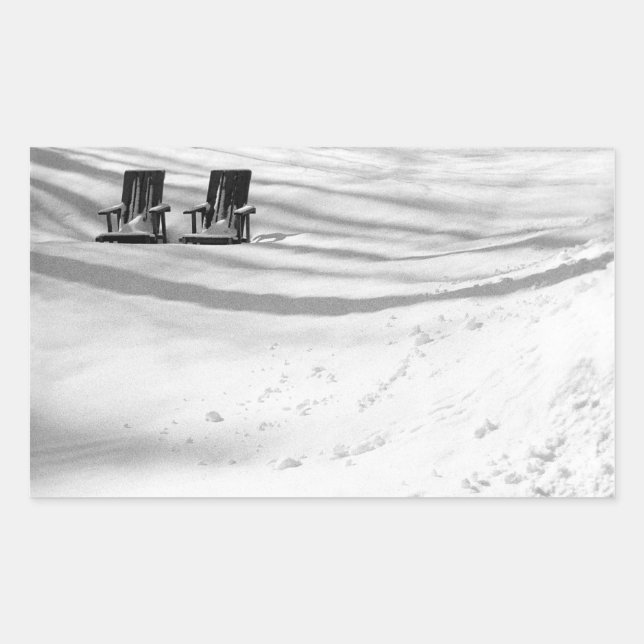 Pegatina Rectangular Dos Sillas Enterradas En Nieve (Anverso)