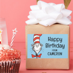 Pegatina Rectangular Dr. Seuss   Gato en la cabeza del Gorra - Vintage