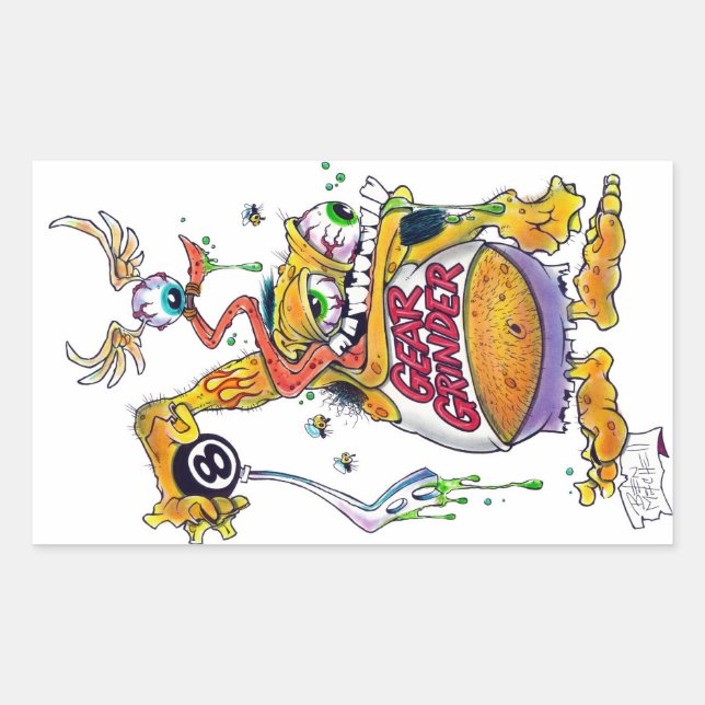 Pegatina Rectangular Drag Daddy presenta Gear Grinder 9000 (Anverso)