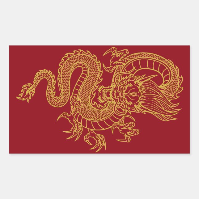 Pegatina Rectangular Dragón chino (Anverso)