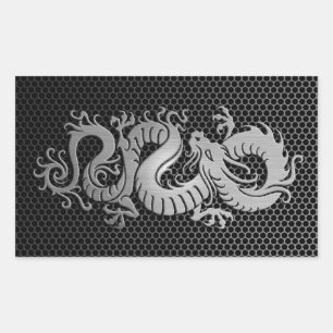 Pegatina Rectangular Dragón chino de malla de acero