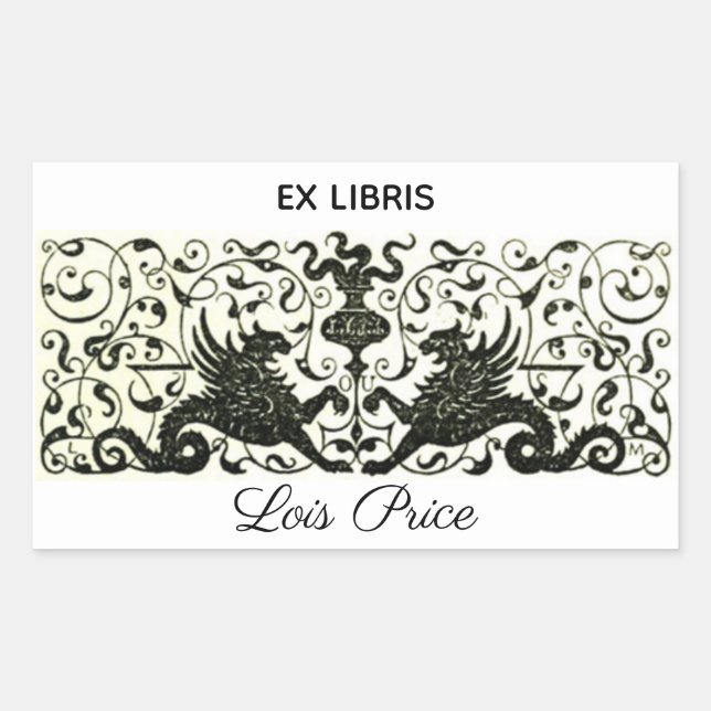 Pegatina Rectangular Dragón de época editable Plancha de biblioteca orn (Anverso)