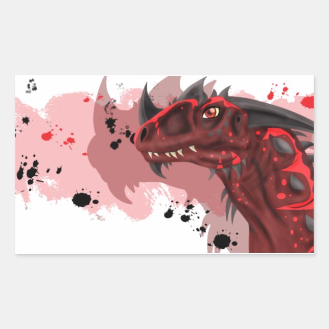 Pegatina Rectangular Dragón de fuego (Versión blanca) (Anverso)