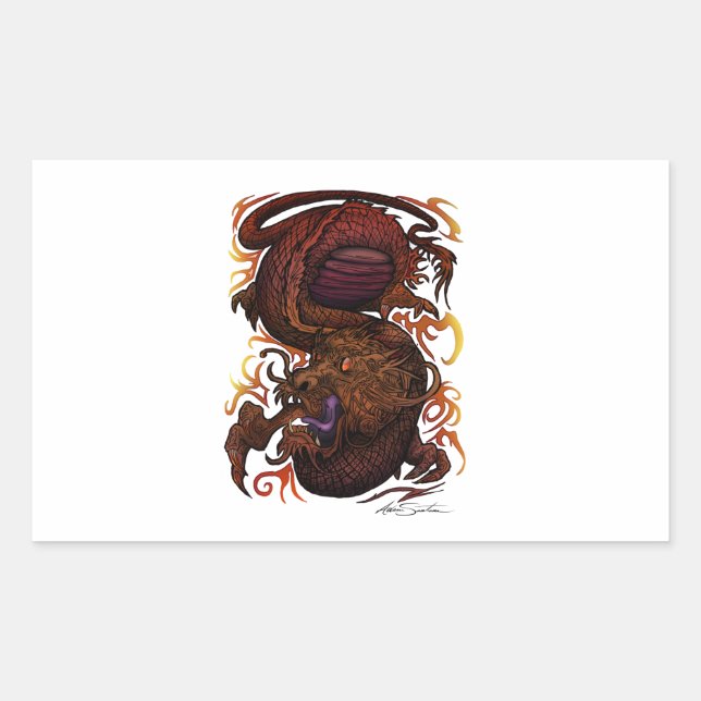 Pegatina Rectangular Dragón (Diseño de firma) (Anverso)