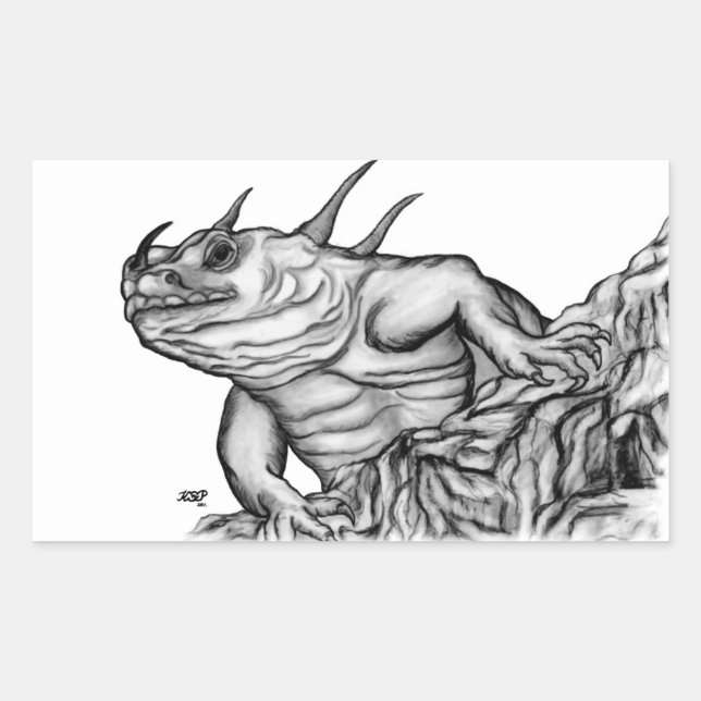 Pegatina Rectangular Dragón en la roca (Anverso)