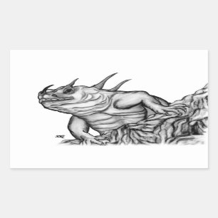 Pegatina Rectangular Dragón en la roca
