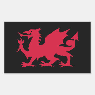 Pegatina Rectangular Dragón galés rojo