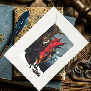 Pegatina Rectangular Dragón Hada Rojo de Primavera Fantasía de la Madre