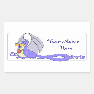 Pegatina Rectangular Dragon leyendo un libro ex libris / bookplate