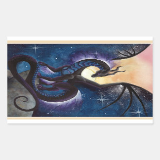 Pegatina Rectangular Dragón negro con cielo nocturno por Carla Morrow