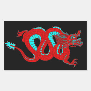 Pegatina Rectangular Dragón Rojo