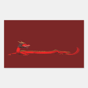 Pegatina Rectangular Dragón Rojo