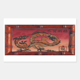 Pegatina Rectangular Dragón Rojo Afortunado, Año Nuevo Chino