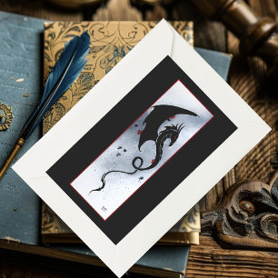 Pegatina Rectangular Dragón Tribal Negro Negrita Flores Rojas y Azules