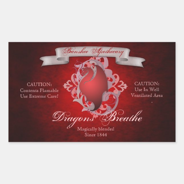 Pegatina Rectangular Dragones de época respiran Pegatinas de botellas d (Anverso)