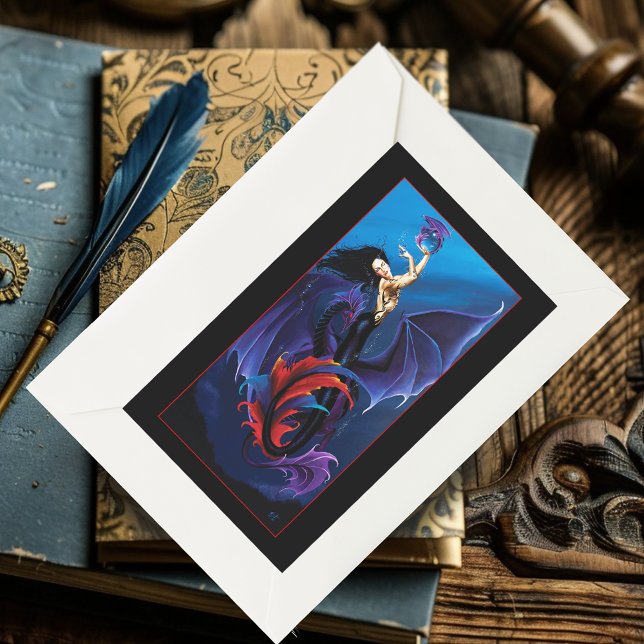 Pegatina Rectangular Dragones Góticos Azules Sirena Fantasía Púrpura (Subido por el creador)