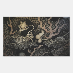 Pegatina Rectangular Dragones japoneses