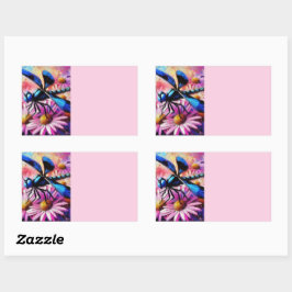 Pegatina Rectangular Dragonfly impresionista sobre la floral de Daisies