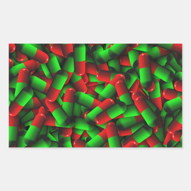 Pegatina Rectangular drogas de pastillas verdes rojas (Anverso)