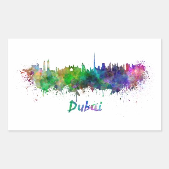 Pegatina Rectangular Dubai skyline in watercolor