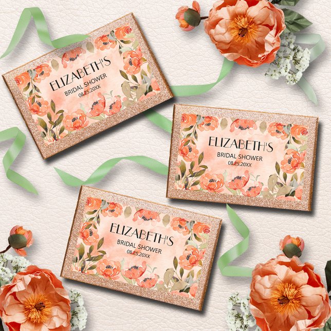 Pegatina Rectangular Ducha de Novia Floral Naranja Acuarela (Watercolor orange floral bridal shower rectangle stickers)