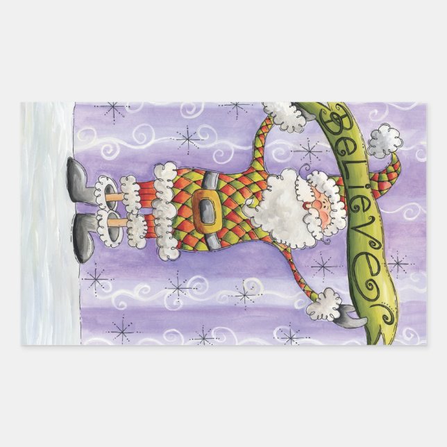 Pegatina Rectangular Dulce Navidad de Dibujos Animados, Creo en Santa C (Anverso)
