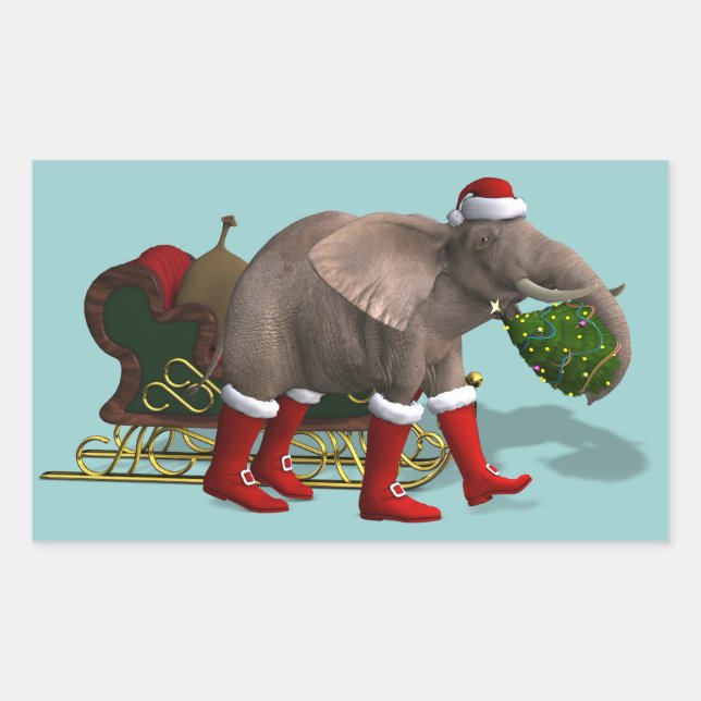 Pegatina Rectangular Dulce Santa Claus Elephant (Anverso)