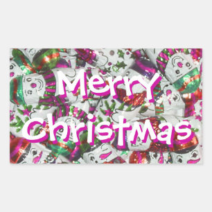 Pegatina Rectangular Dulce Snowmen Pink Merry Christmas rectángulo
