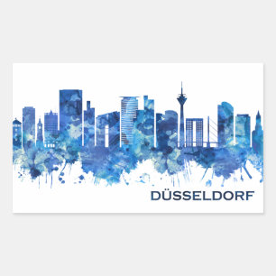 Pegatina Rectangular Dusseldorf Alemania Skyline Blue