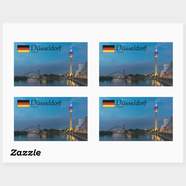Pegatina Rectangular Dusseldorf Souvenir (Hoja)