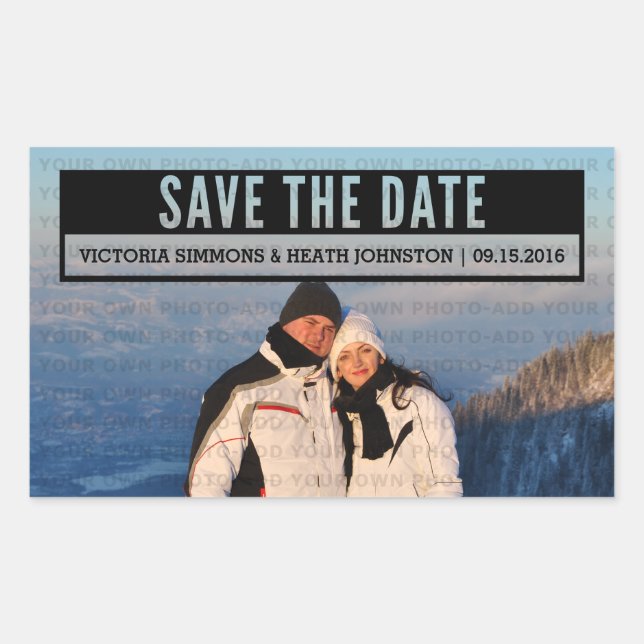 Pegatina Rectangular Ebony Modern Cut Out Save the Date Pegatinas (Anverso)