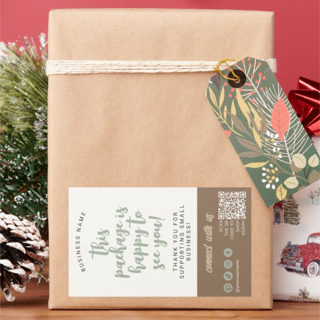 Pegatina Rectangular Eco Hecho a Mano Mínimo Natural Verde Salvia Marró (Vacaciones)