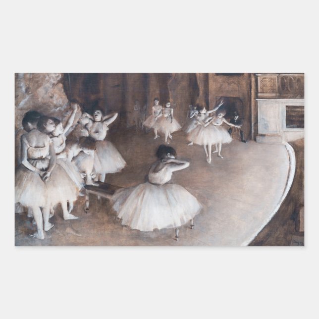 Pegatina Rectangular Edgar Degas - Ensayo de ballet en el escenario (Anverso)