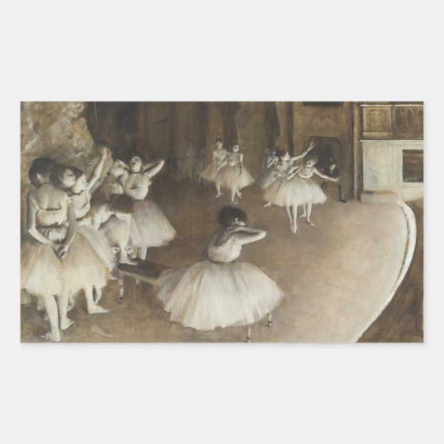 Pegatina Rectangular Edgar Degas - Ensayo de ballet sobre el escenario (Anverso)