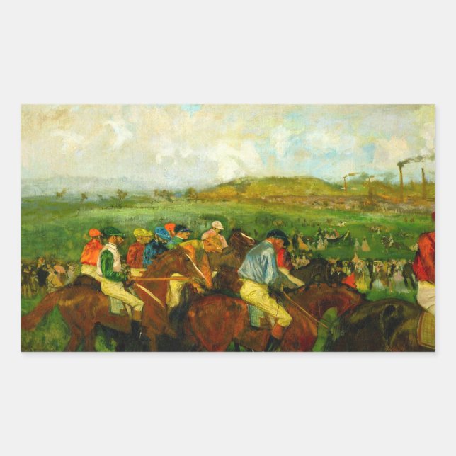 Pegatina Rectangular Edgar Degas Horseback Riding (Anverso)