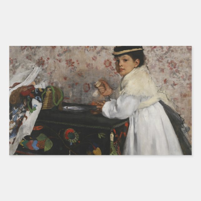 Pegatina Rectangular Edgar Degas - Retrato de Mlle. Hortense Valpincon (Anverso)