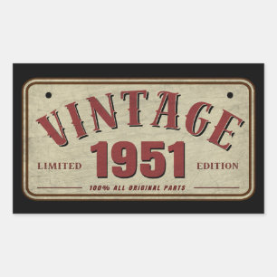 Pegatina Rectangular Edición Limitada Vintage 1951 Todas las Piezas Ori
