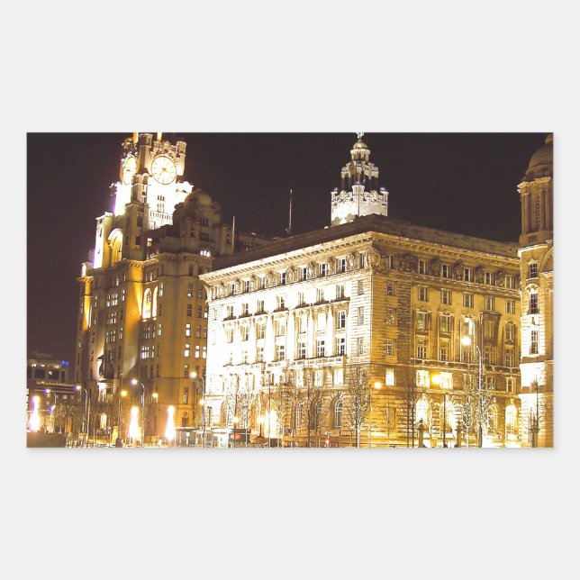 Pegatina Rectangular Edificio de hígado y canal, Liverpool UK (Anverso)