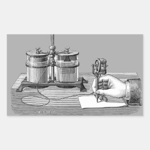 Pegatina Rectangular Edison, escritor antiguo de Steampunk