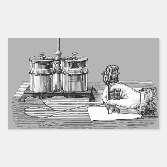 Pegatina Rectangular Edison, escritor antiguo de Steampunk (Anverso)