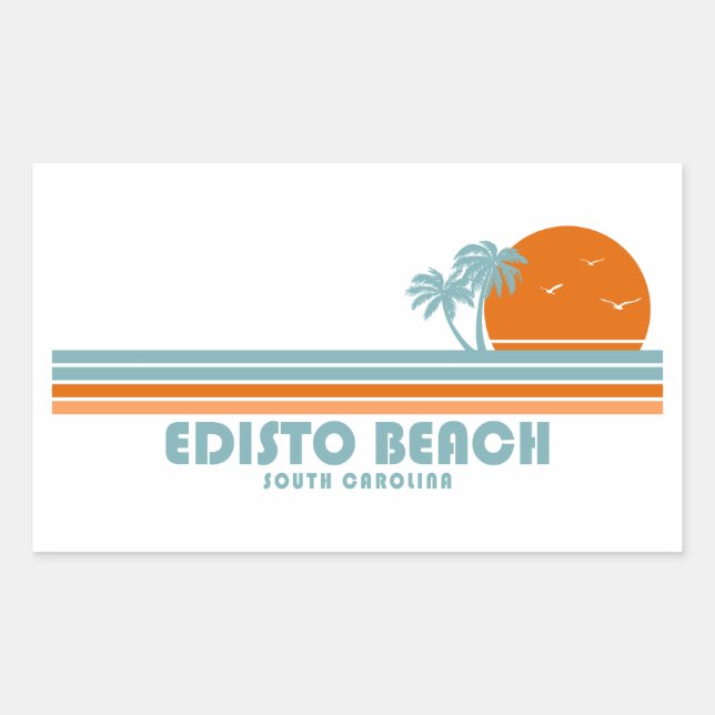 Pegatina Rectangular Edisto Beach South Carolina Sun Palm Trees (Anverso)