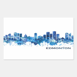 Pegatina Rectangular Edmonton Canada Skyline Blue
