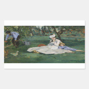 Pegatina Rectangular Edouard Manet - La familia Monet en su jardín