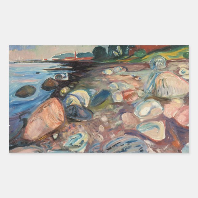 Pegatina Rectangular Edvard Munch - Shore with Red House (Anverso)
